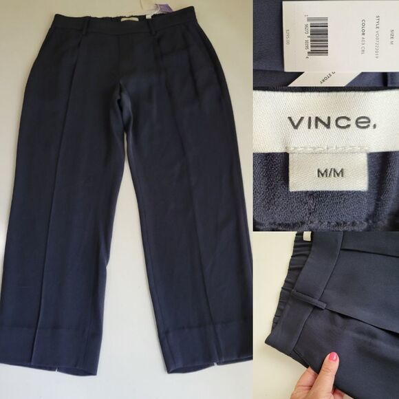 $295 NEW VINCE NAVY BLUE CREPE BACK SLIT PULL ON LOOSE FIT PANTS M MEDIUM NWT - Picture 1 of 10